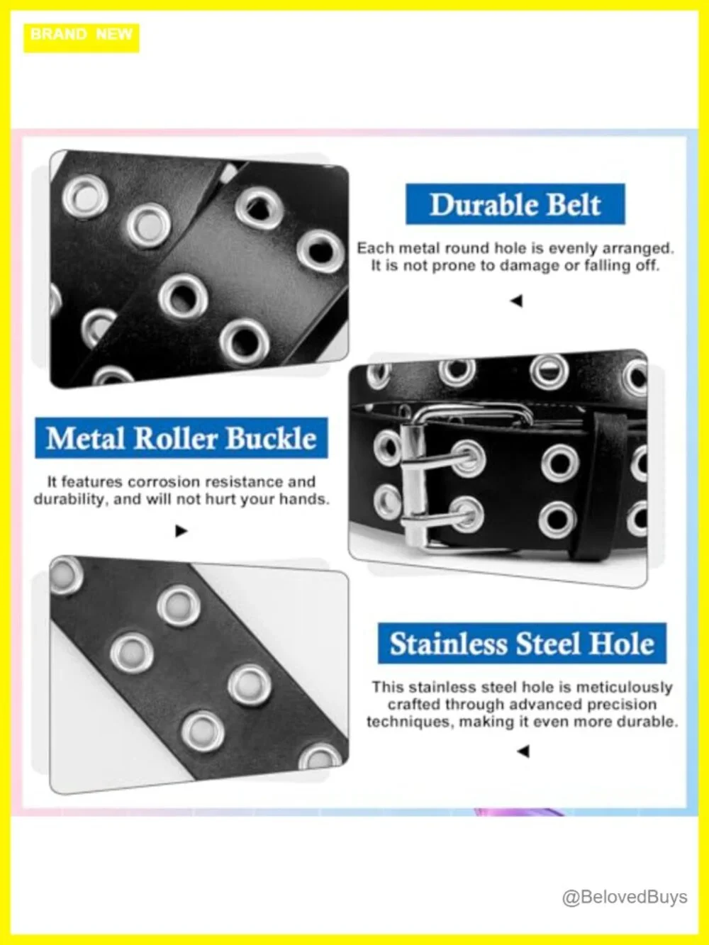 JATEBI 8Pc Studded PU Leather Belt Set Star Chain Y2K Punk